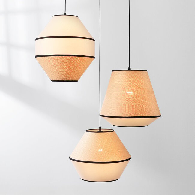 3-Licht-Hängeleuchte Japandi Rep mit natürlichen Schirmen aus Stoff und geflochtenem Seil