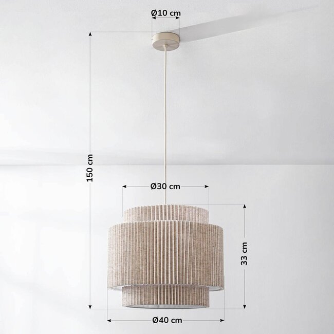Hängelampe Tressa mit geriffeltem Stoffschirm - Beige