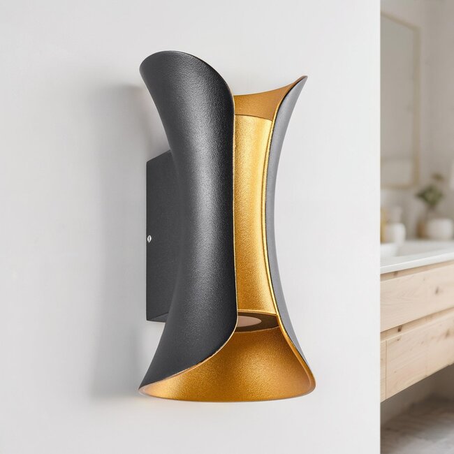 2-Licht-Designer-Bad-Wandleuchte Else - schwarz mit gold