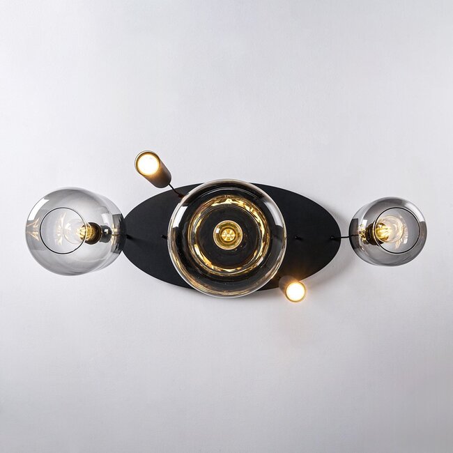 5-flammige Hängelampe Yoku - Schwarz und Rauchglas