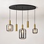 Moderne Pendelleuchte Yoku mit Rauchglas und messing-goldenen Details, 5-flammig