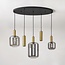 Moderne Pendelleuchte Yoku mit Rauchglas und messing-goldenen Details, 5-flammig