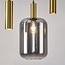 Moderne Pendelleuchte Yoku mit Rauchglas und messing-goldenen Details, 5-flammig