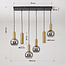 6-flammige Hängeleuchte Doku mit Rauchglas und Details aus Goldmessing