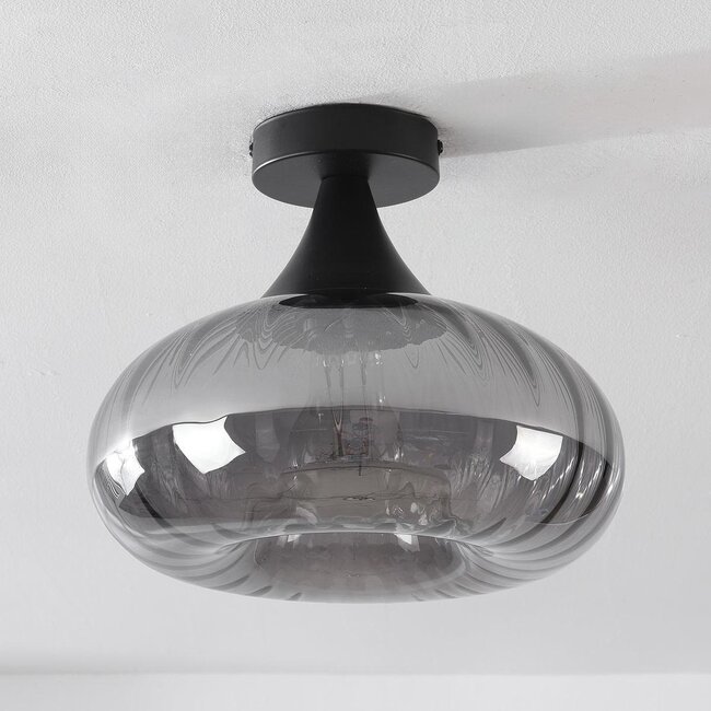 Deckenlampe Nur - Schwarz und gestreiftes Rauchglas