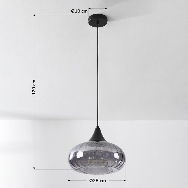 Hängelampe Ori - Schwarz und gestreiftes Rauchglas