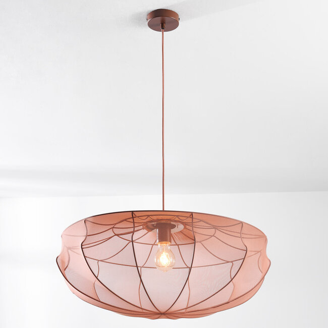 Japandi Pendelleuchte Feronia mit rosa Stoffschirm Ø60 cm