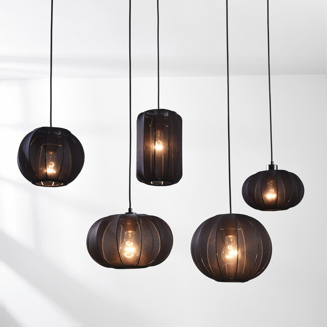 5-Licht Japandi Pendelleuchte Karima - schwarz