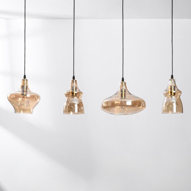 Moderne 4-flammige Pendelleuchte mit amber Glas - Maracas