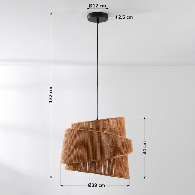Hängeleuchte Arumo aus geflochtenem Naturpapier in Spiralform