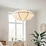Moderne Pendelleuchte Ovala mit beigem Leinenschirm und braunen Akzenten Ø70 cm