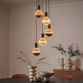 5-flammige Pendelleuchte Illumine - Schwarz, Set inklusive dimmbarer E27 LED-Lampen