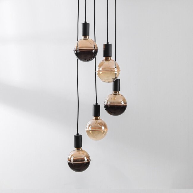 5-flammige Pendelleuchte Illumine - Schwarz, Set inklusive dimmbarer E27 LED-Lampen
