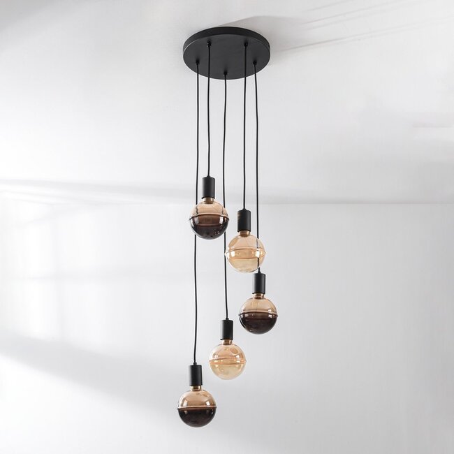 5-flammige Pendelleuchte Illumine - Schwarz, Set inklusive dimmbarer E27 LED-Lampen
