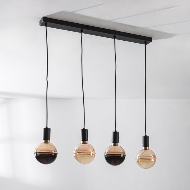 4-flammige Pendelleuchte Nivelle - Schwarz, Set inklusive dimmbarer E27 LED-Lampen