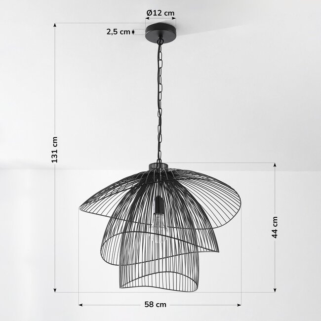 Design-Hängelampe Oria in Schwarz mit Metallschichten