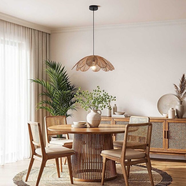 Natürliche Boho-Pendelleuchte Tawi mit offenem Lampenschirm