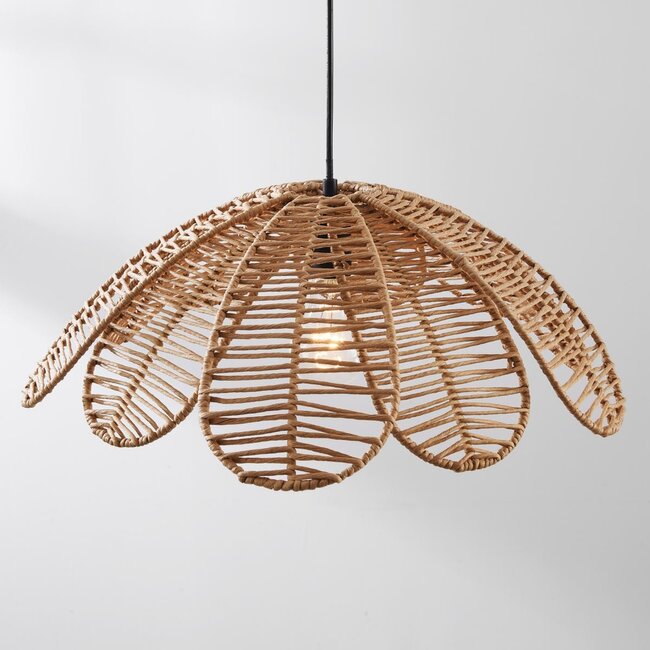 Natürliche Boho-Pendelleuchte Tawi mit offenem Lampenschirm