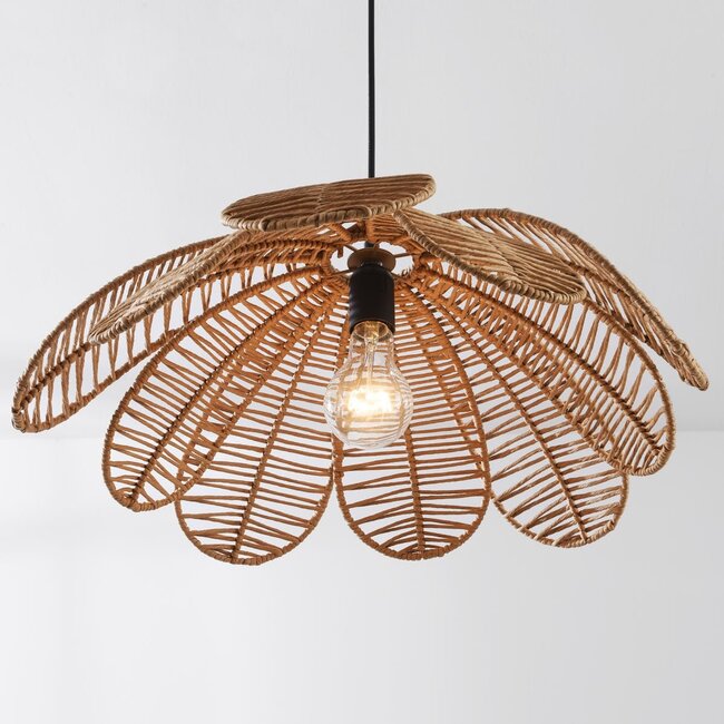 Natürliche Boho-Pendelleuchte Tawi mit offenem Lampenschirm