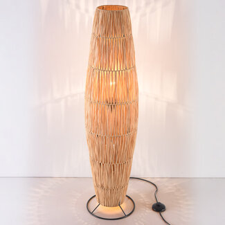 Stehleuchte Plecta - handgefertigte Lampe aus Bast mit schwarzem Rahmen 103 cm