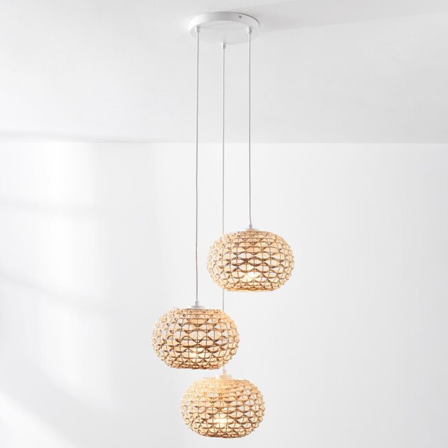 3-flammige Rattan-Hängeleuchte Canaba mit geflochtenem Design