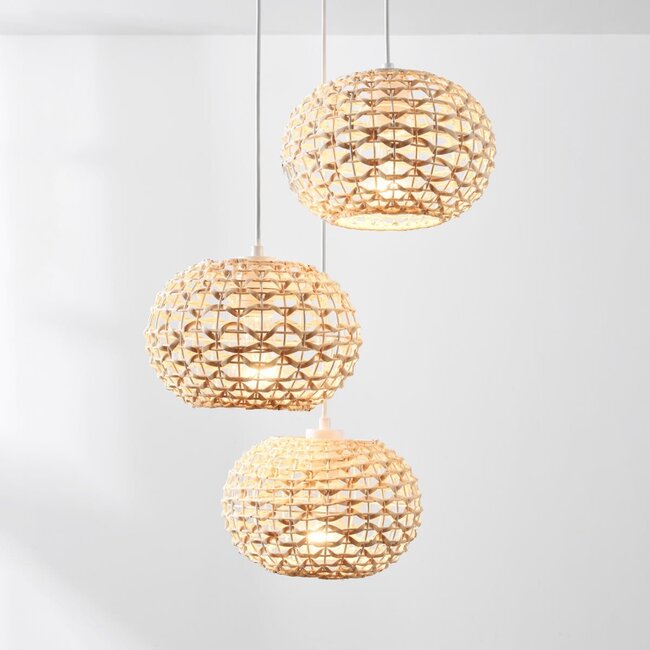 3-flammige Rattan-Hängeleuchte Canaba mit geflochtenem Design