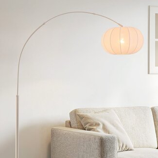 Japandi Bogenlampe Marell - beige Leuchte mit Leinenschirm