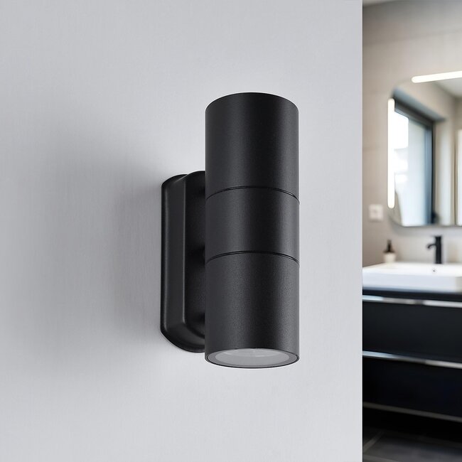 Badezimmer-Wandlampe Olivia 2-flammig in Schwarz und rund