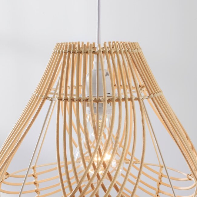 Rattan-Pendelleuchte Kima mit geflochtenem Naturschirm