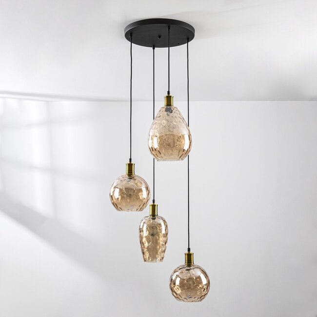 Design-Pendelleuchte Nilo - 4-flammiges, amber Glas mit gewölbtem Detail