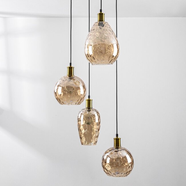Design-Pendelleuchte Nilo - 4-flammiges, amber Glas mit gewölbtem Detail