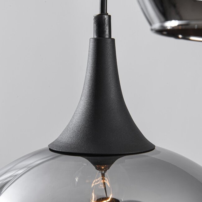 3-flammige Pendelleuchte Zian - Schwarz mit Rauchglas und Spiegeleffekt