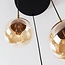 Pendelleuchte Marui mit drei Kugeln aus Amberglas und goldenen Akzenten