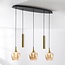 Moderne Pendelleuchte Eloi, 5-flammig, mit zwei goldenen GU10 Spots und Amberglas
