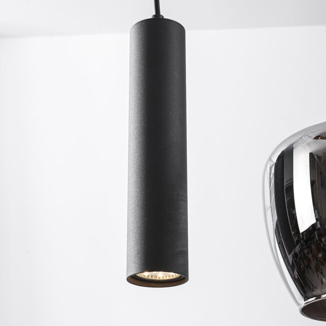 Industrial Pendelleuchte Téo mit zwei GU10 Spots und drei Rauchglasschirmen