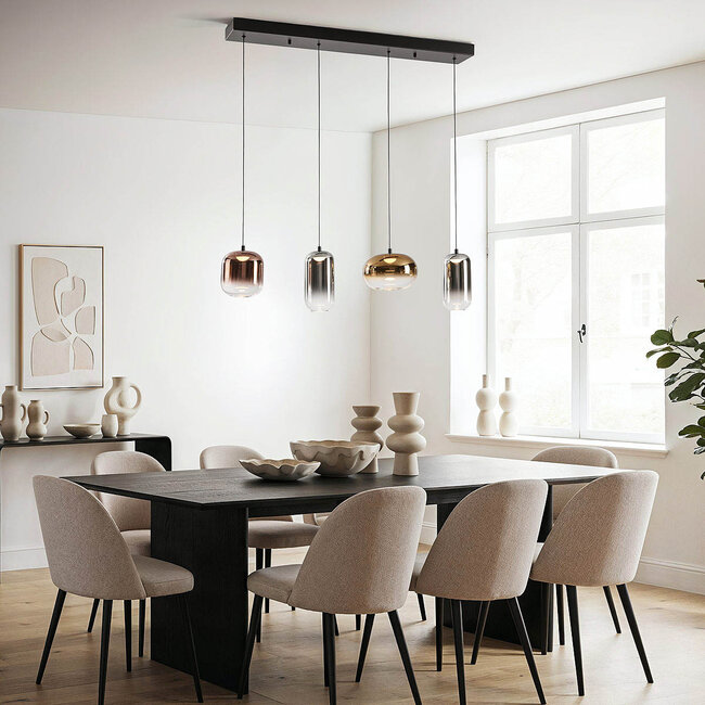Kohi Pendelleuchte 4-flammig, mit Gold-, Rauch- und Kupferglas - 3-stufig dimmbar