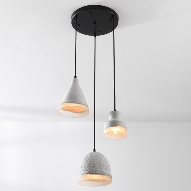 3-flammige Wabi-Sabi-Pendelleuchte Riva in Zementoptik