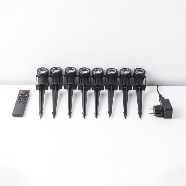 8er-Set neigbare Gartenstrahler mit Fernbedienung - Schwarz mit dimmbaren LEDs