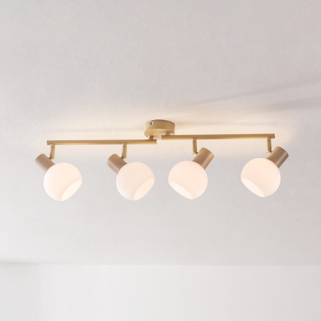 Moderne Deckenleuchte Pela aus milchweißem Glas mit vier drehbaren Spots – beige