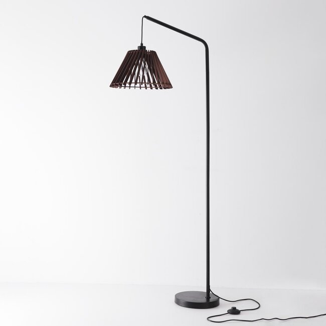 Bogenlampe Ibis mit Holzschirm - schwarz