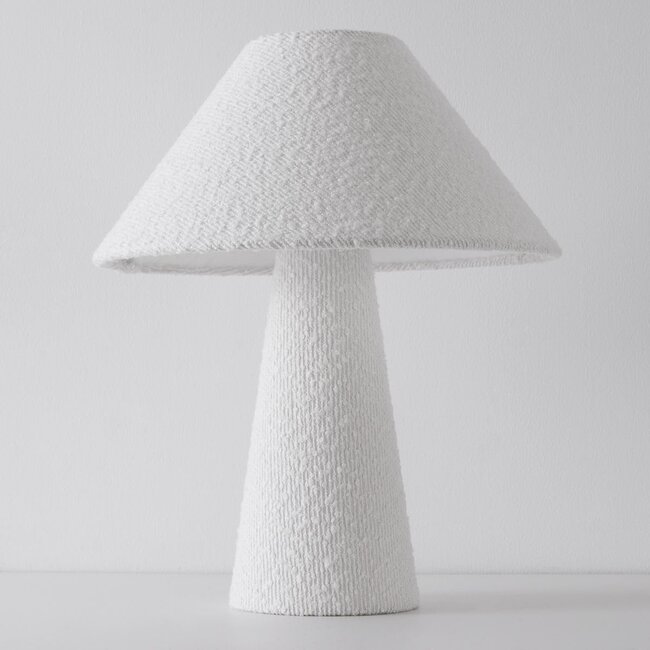 Tischlampe Tisch mit Leinen-Bouclé-Schirm - Weiß