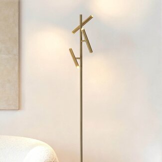 Luxuriöse Stehleuchte Zhan mit drei drehbaren Spots und Touch-Dimmer Gold, Up- & Downlight