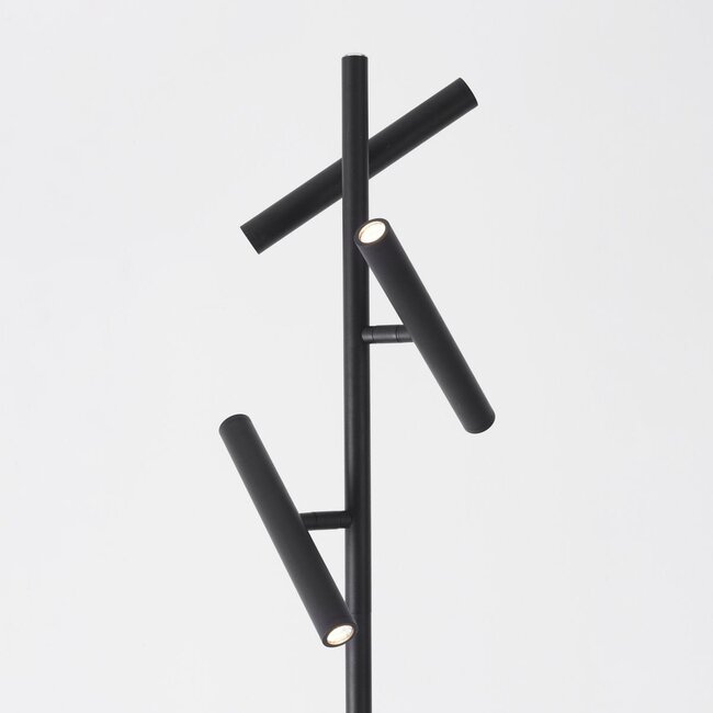 Stehlampe Zhan in Schwarz mit drei drehbaren Spots und Touch-Dimmer