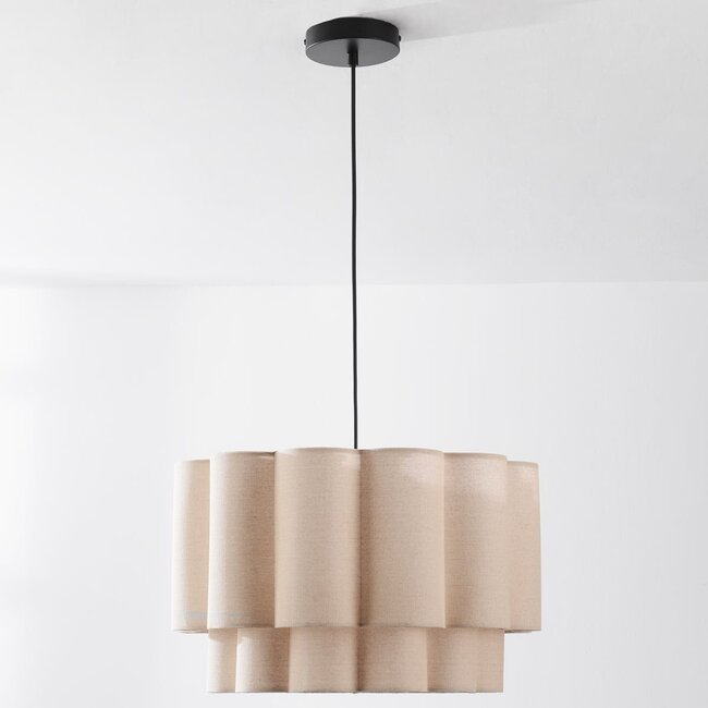 Japandi Pendelleuchte Hona mit 2-lagigem, gewelltem Leinenschirm - Beige