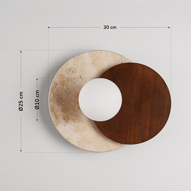 Moderne Wandleuchte Yacif aus Travertin (Naturstein) und Holz