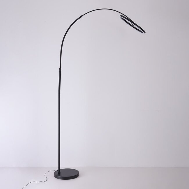 Bogenlampe Talto in Mattschwarz mit integrierter LED und Touch-Schalter