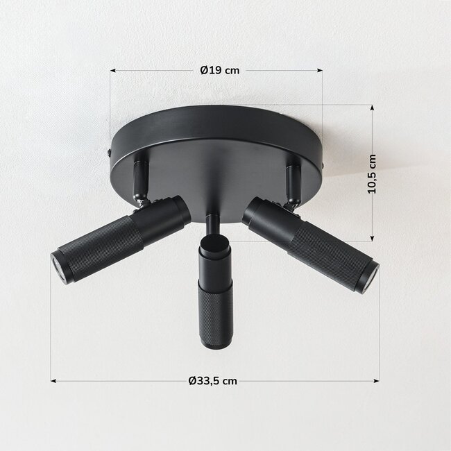 Industrielle Deckenleuchte Axis mit 3 drehbaren Spots in Schwarz