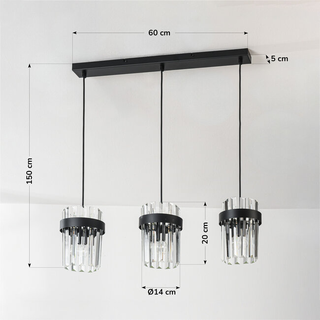 Moderne 3-flammige Hängelampe Elvira mit luxuriösem Klarglas