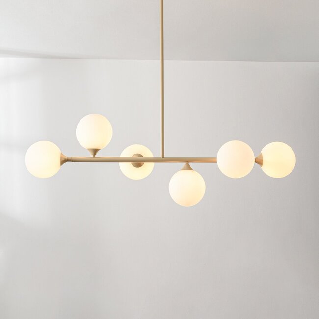 Design-Hängelampe Aster – beige mit milchweißem Glas, 6-flammig