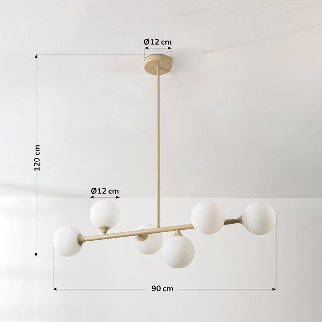 Design-Hängelampe Aster – beige mit milchweißem Glas, 6-flammig